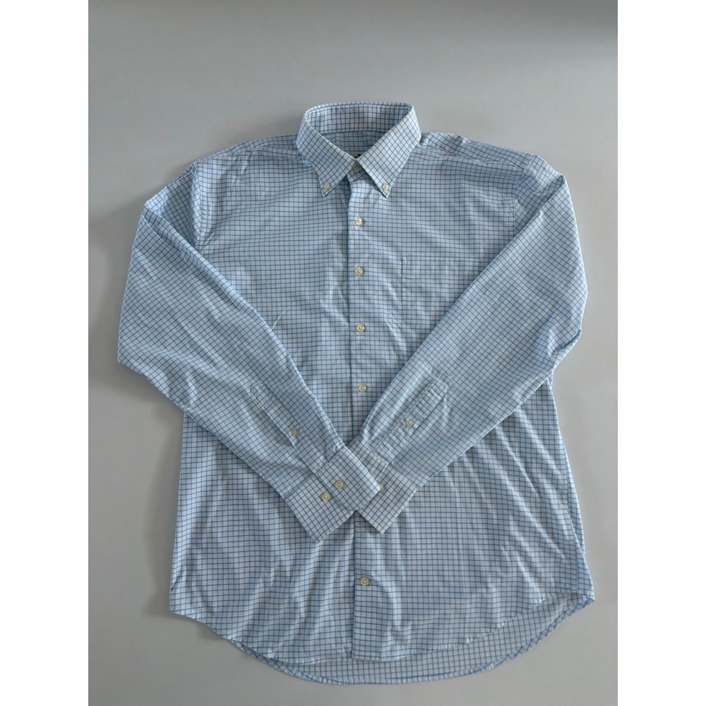 Peter Millar Mens Blue White Tattersall Check Button Down Shirt Large